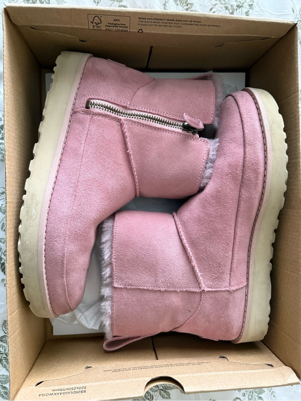 UGG Classic Zip Mini Pink Suede Shearling Lined Ankle Boots